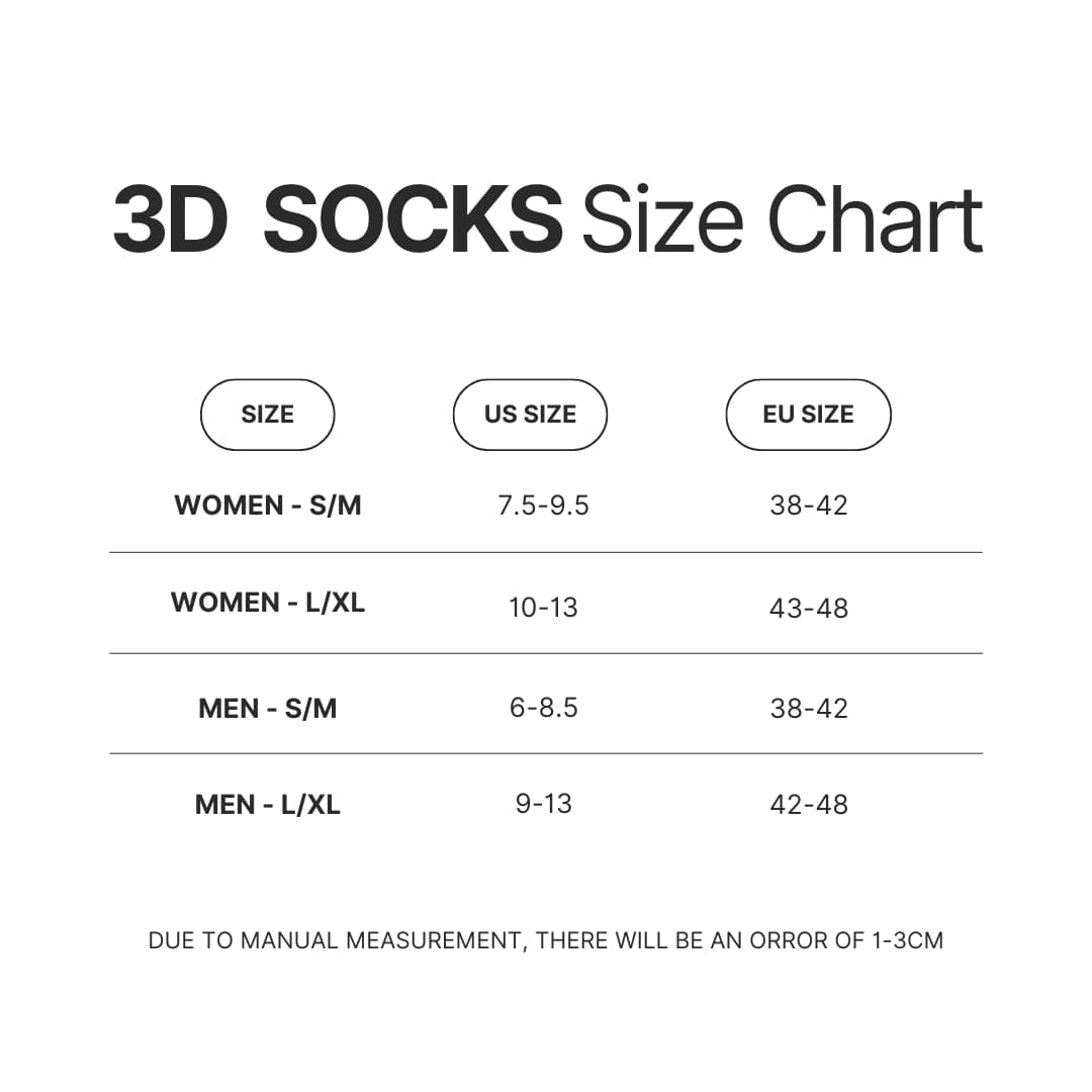 3D Socks Size Chart - Pompompurin Store